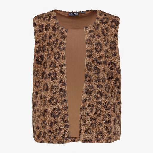 Meisjes teddy gilet met panterprint bruin
