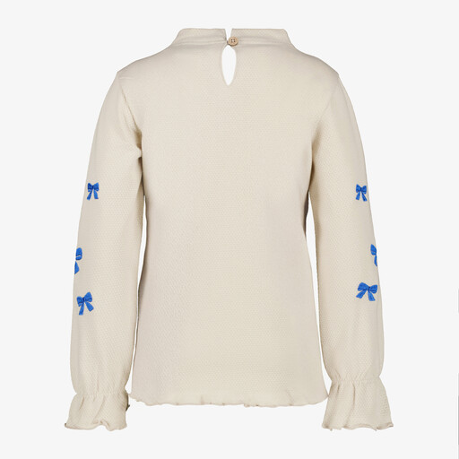 Meisjes shirt met strikjes ecru blauw
