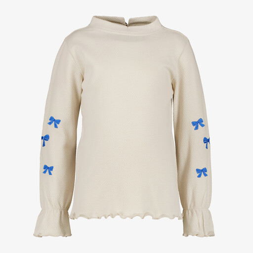 Meisjes shirt met strikjes ecru blauw