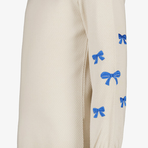 Meisjes shirt met strikjes ecru blauw