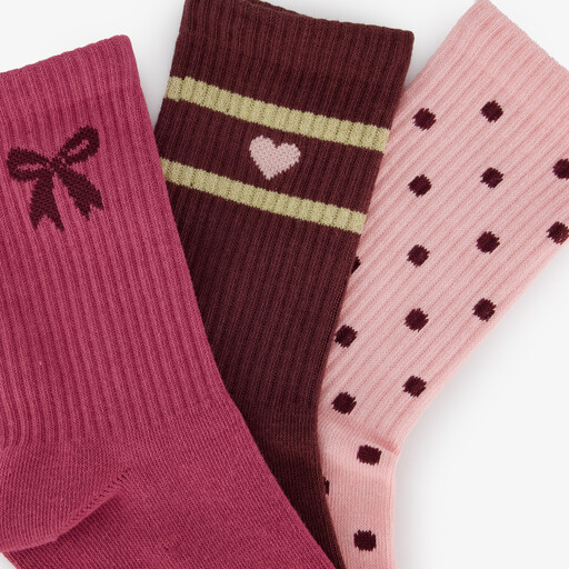 3 paar meisjes sokken met design roze bruin