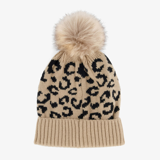 Dames muts met panterprint beige