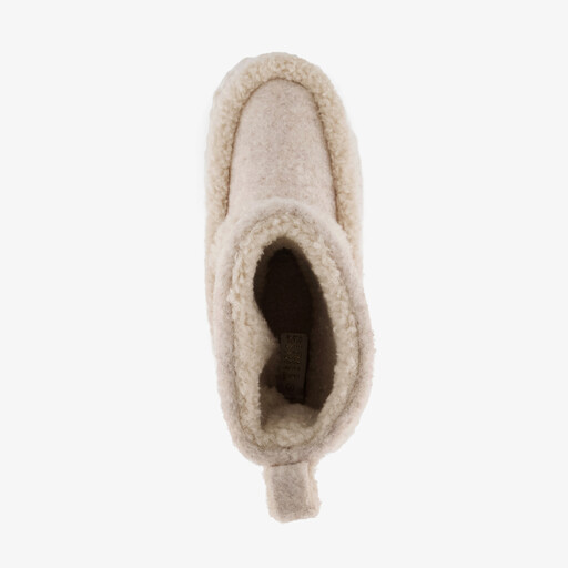 Hoge dames pantoffels met teddy voering beige