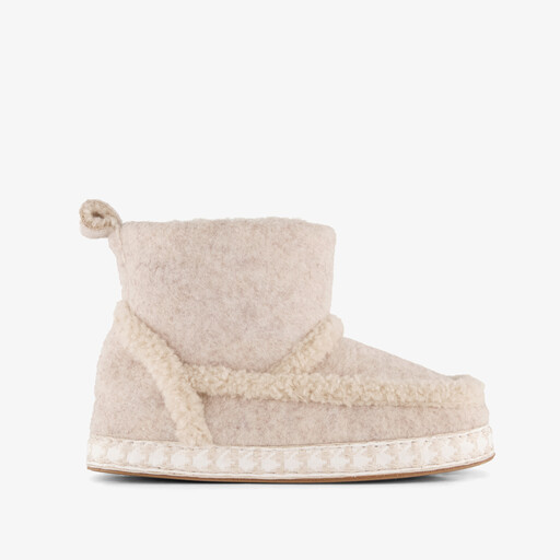 Hoge dames pantoffels met teddy voering beige