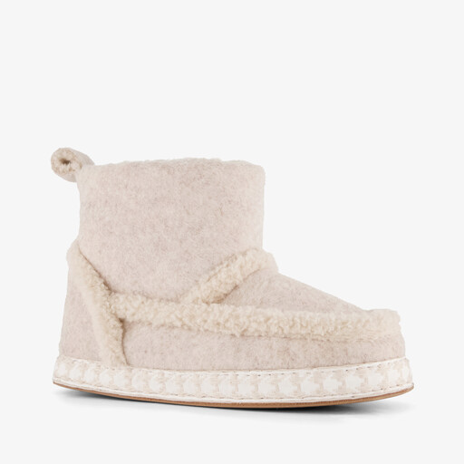 Hoge dames pantoffels met teddy voering beige