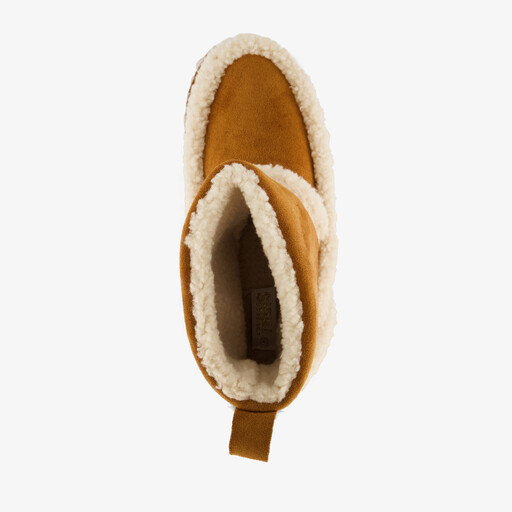 Hoge dames pantoffels met teddy voering cognac