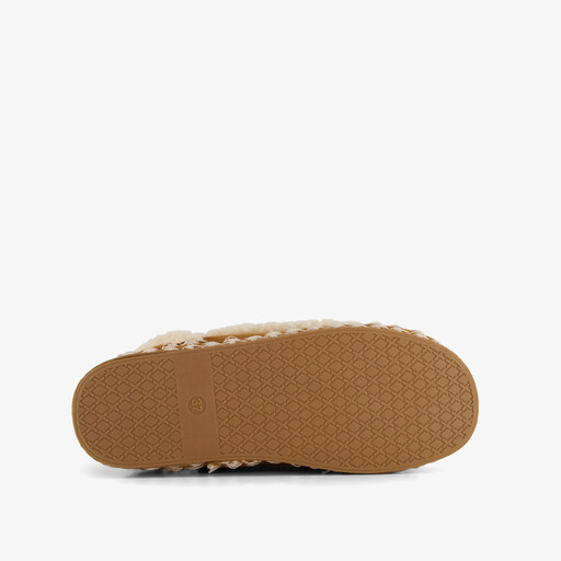 Hoge dames pantoffels met teddy voering cognac