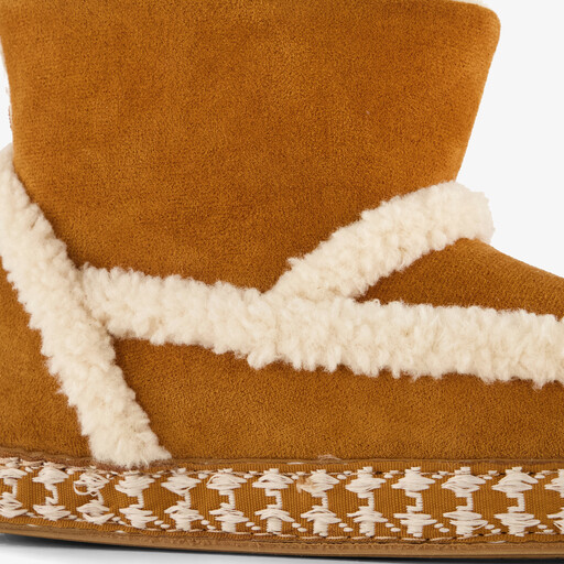 Hoge dames pantoffels met teddy voering cognac