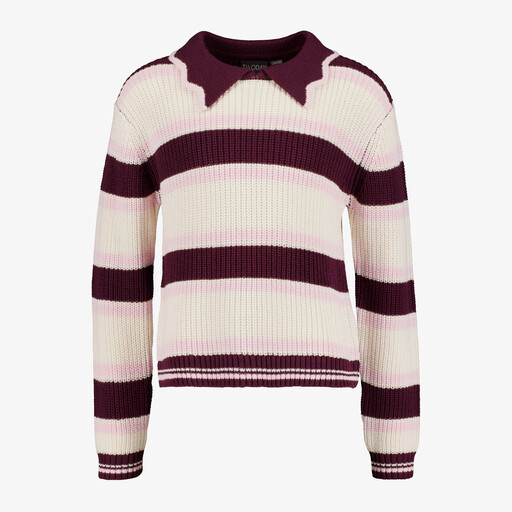 Gebreide meisjes trui met kraagje wit roze bordeaux