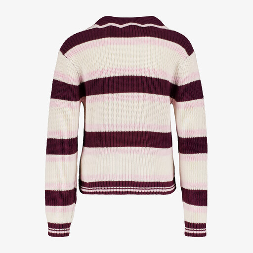 Gebreide meisjes trui met kraagje wit roze bordeaux
