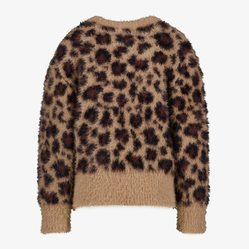 Meisjes trui met panterprint bruin