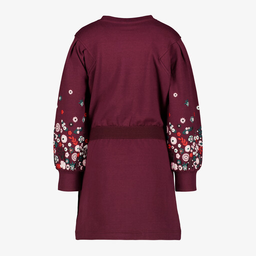 Meisjes jurk met geborduurde mouwen rood