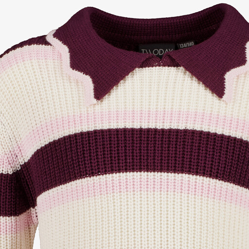 Gebreide meisjes trui met kraagje wit roze bordeaux