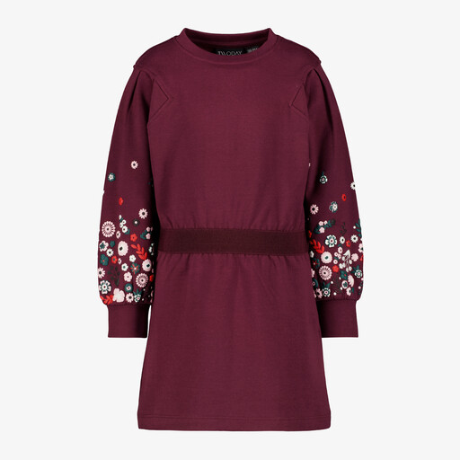 Meisjes jurk met geborduurde mouwen rood