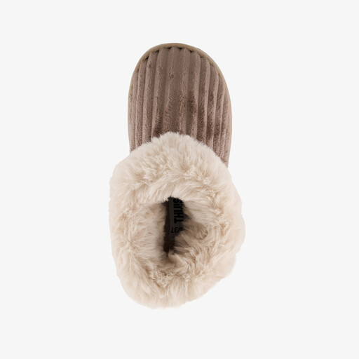 Dames pantoffels met imitatiebont bruin