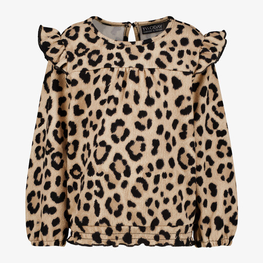 Meisjes blouse met panterprint en ruches