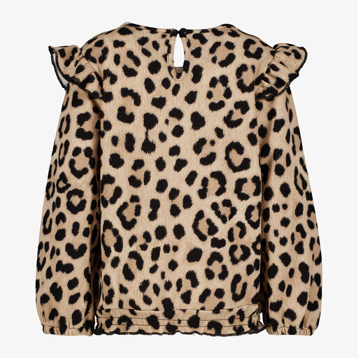 Meisjes blouse met panterprint en ruches