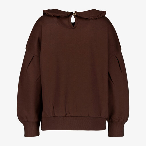 Meisjes sweater met kraagje donkerbruin
