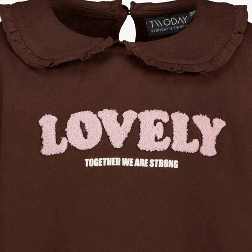 Meisjes sweater met kraagje donkerbruin