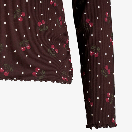 Name It geribd meisjes shirt met kersjes roodbruin
