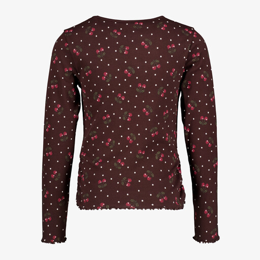 Name It geribd meisjes shirt met kersjes roodbruin