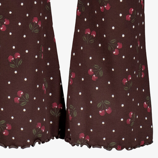 Name It meisjes flared broek met kersjes roodbruin