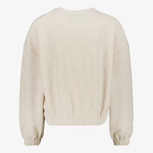 Meisjes sweater met geborduurde strikjes ecru