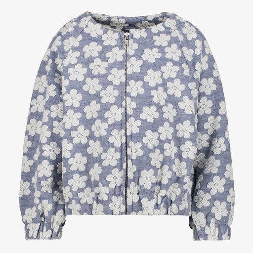 Meisjes bomberjack met bloemenprint lichtblauw