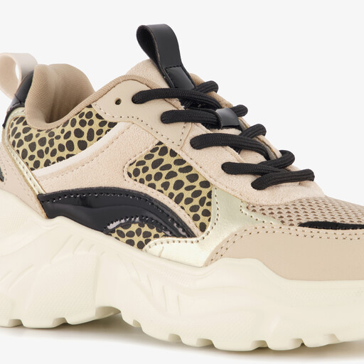 Meisjes dad sneakers met panterprint beige