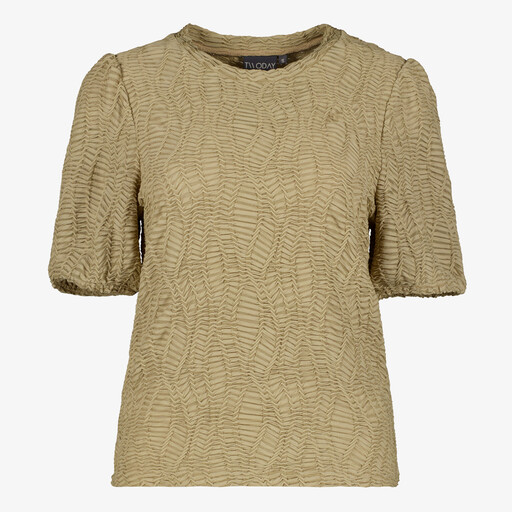 Dames top met pofmouwen beige