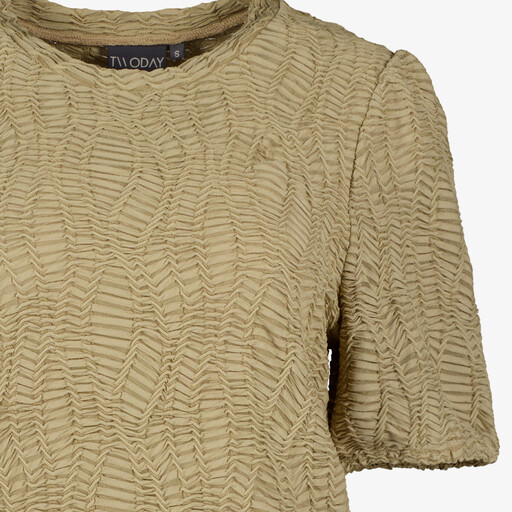 Dames top met pofmouwen beige