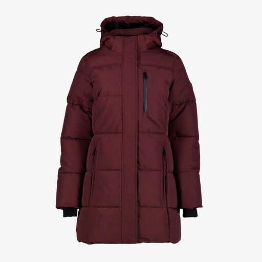 Lange dames winterjas gewatteerd bordeauxrood