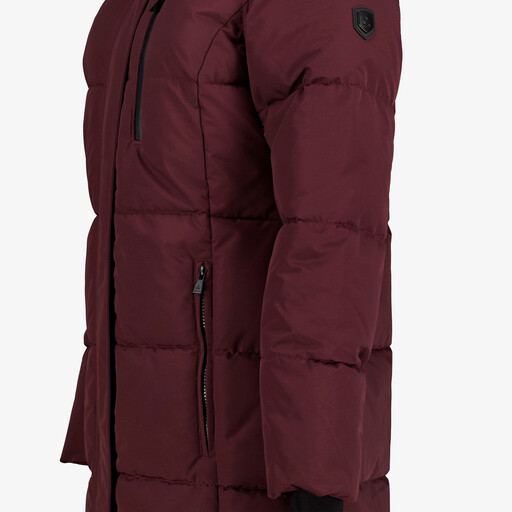 Lange dames winterjas gewatteerd bordeauxrood