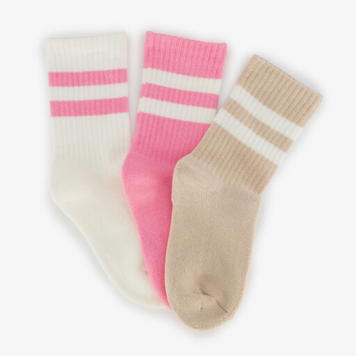 3 paar kinder sokken met streepjes wit roze