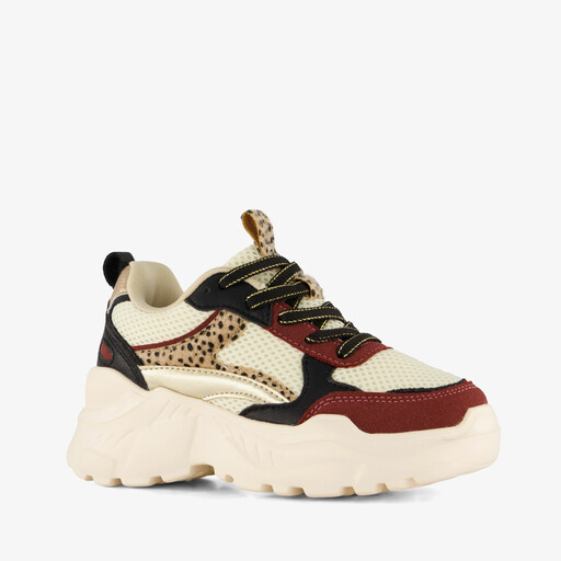 Meisjes dad sneakers beige bordeaux