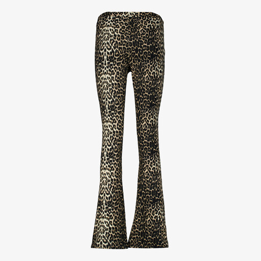 Dames flared broek met panterprint bruin