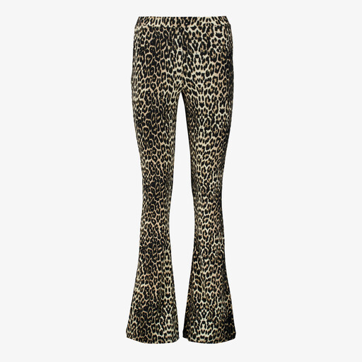 Dames flared broek met panterprint bruin