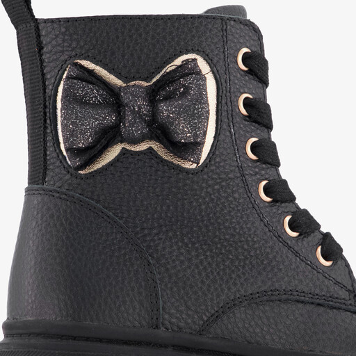 Leren meisjes veterboots met strik zwart