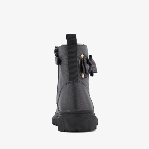 Leren meisjes veterboots met strik zwart