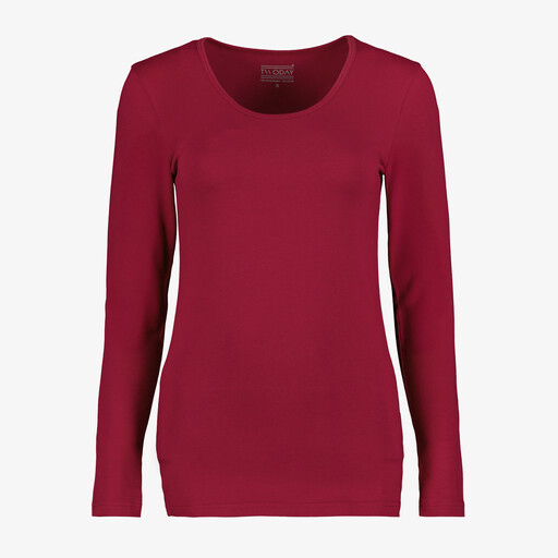 Dames basic longsleeve shirt bordeauxrood