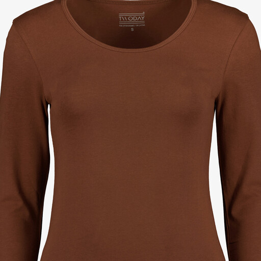 Dames basic longsleeve shirt bruin