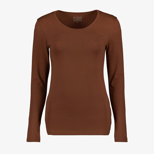 Dames basic longsleeve shirt bruin