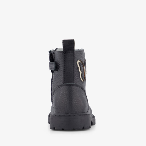 Leren meisjes veterboots met vlinder zwart