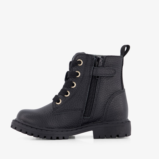 Leren meisjes veterboots met vlinder zwart