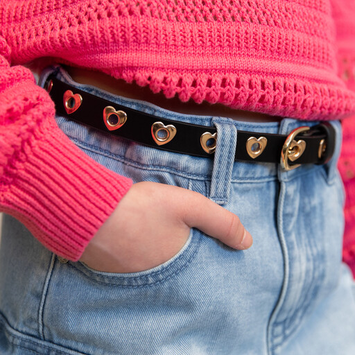 Meisjes riem met gouden hartjes zwart