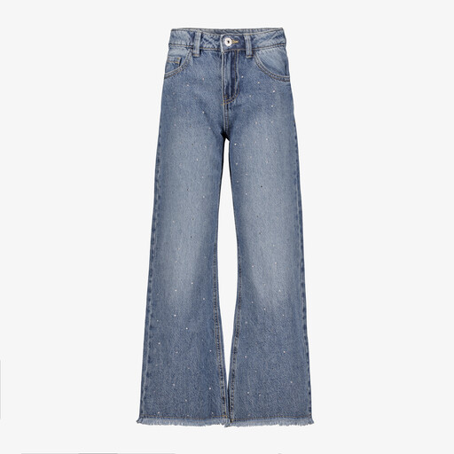 Meisjes wide leg jeans met strass steentjes