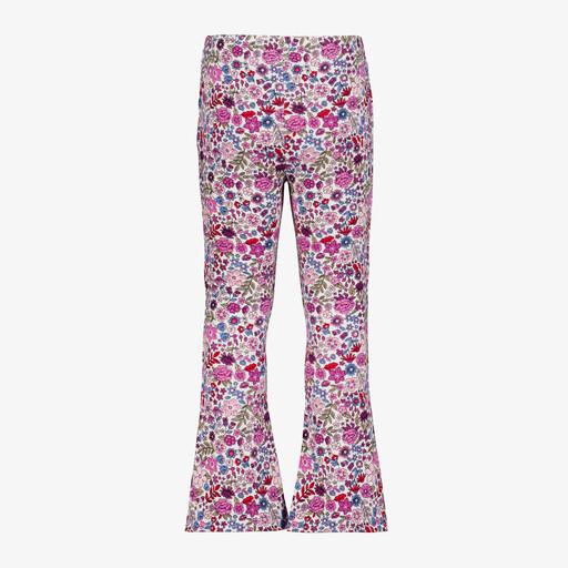 Meisjes flared legging met bloemenprint roze