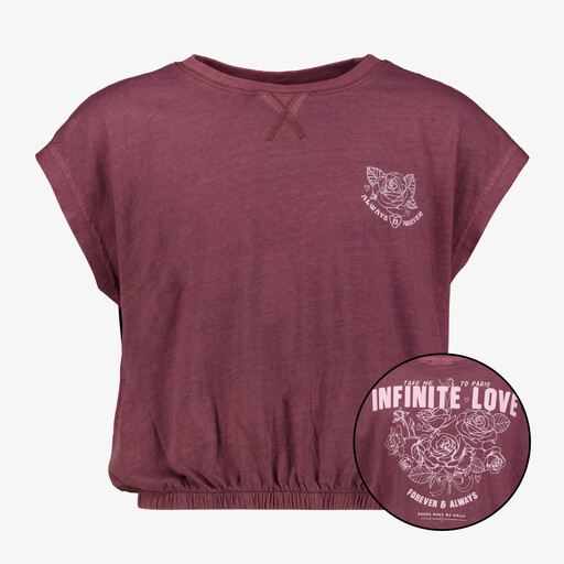 Cropped meisjes T-shirt met backprint bordeaux