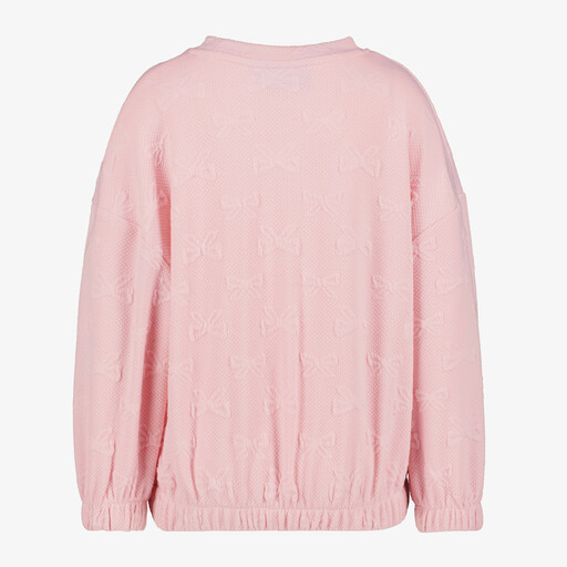 Meisjes sweater met strikjes structuur roze