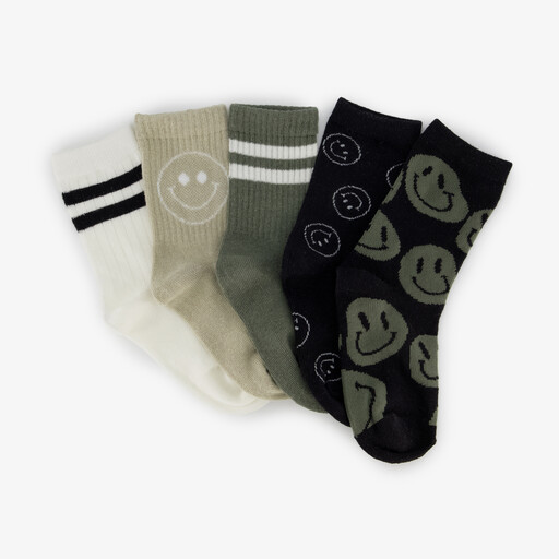 5 paar kinder sokken met smileys groen
